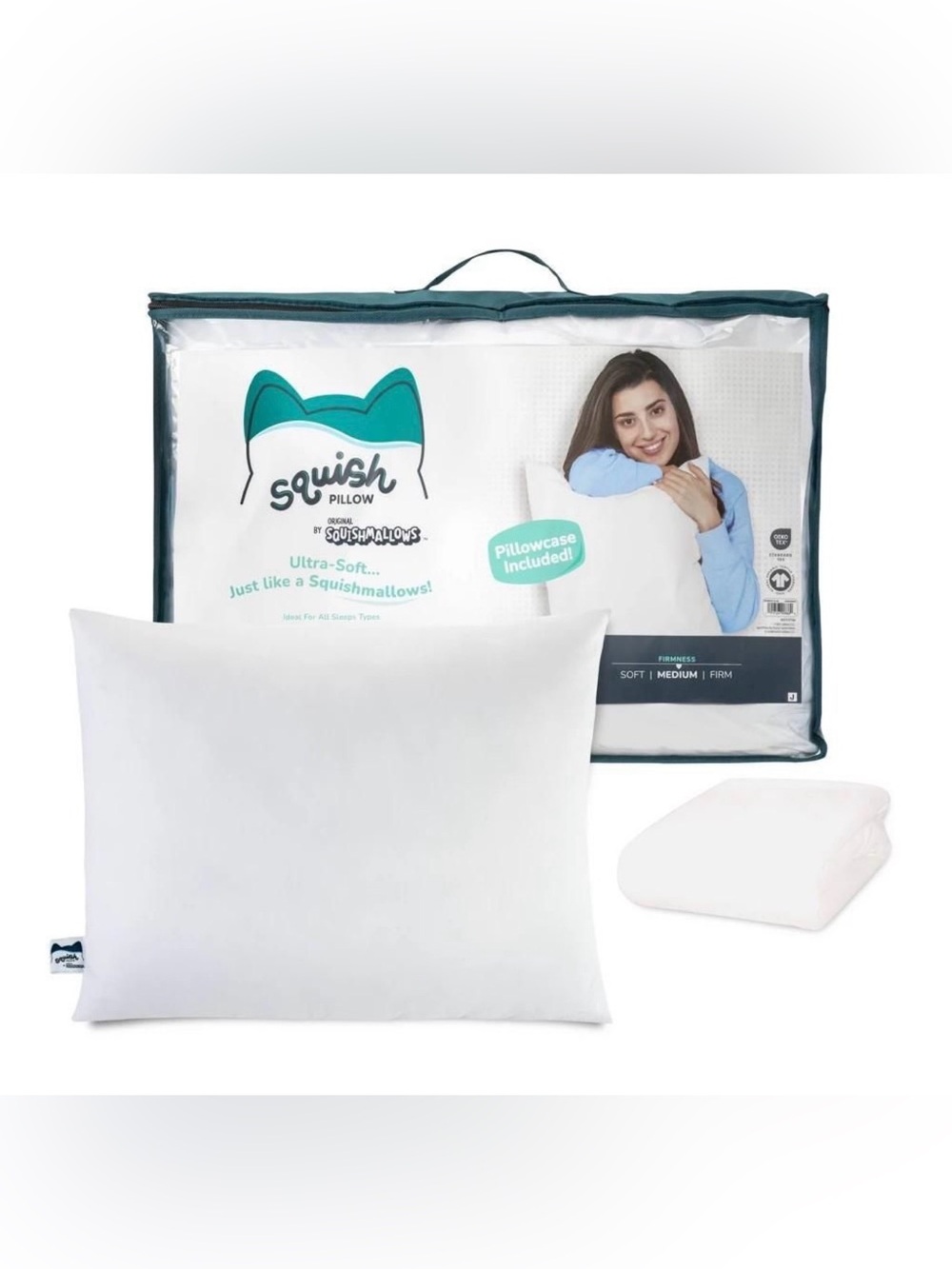 Squishmallows Medium Bed Pillow and Ultra Soft Pillowcase Cover New with Tag